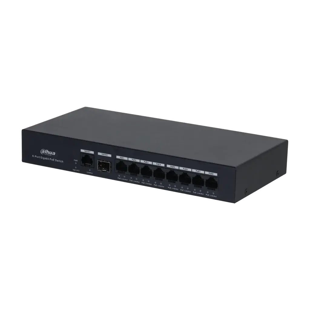 DH-PFS3110-8GT-65. Switch Dahua de 8 puertos PoE 2 Up-Link Gigaethernet.