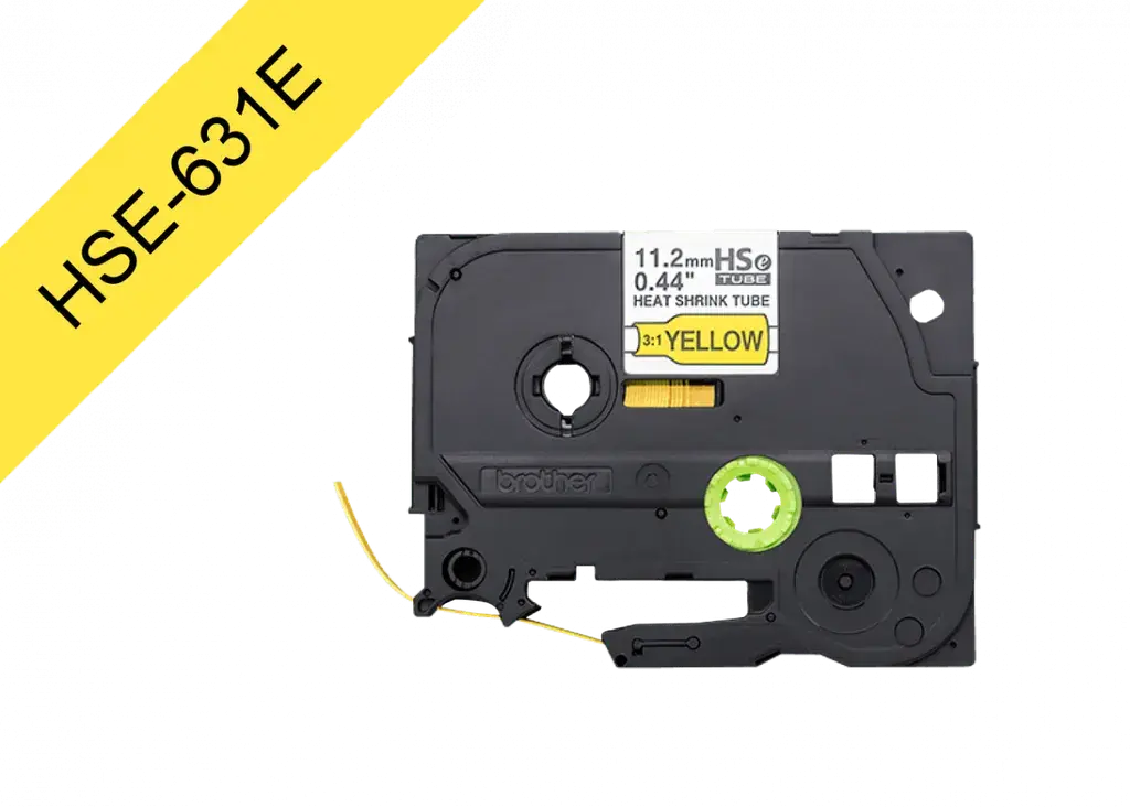 HSe631e. Tubo BROTHER 11,2mm Am Termo retráctil 2,1-7mm Negro en Amarillo de 1,5mt