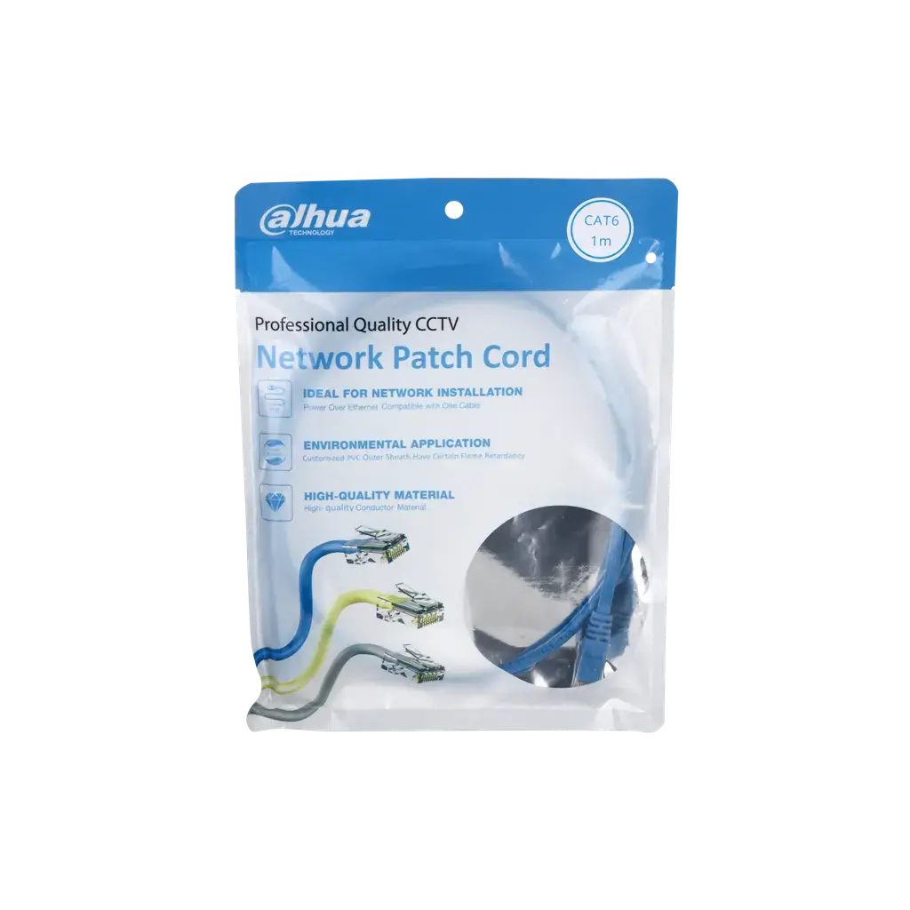DH-PFM972-6U-1-AZ. Patch cord 1 metro Dahua categoría 6 de 24AWG COLOR AZUL