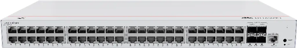 S220-48P4X. Switch Huawei eKit 48 puertos PoE 10/100/1000Base-T 4 Puertos 10GE SFP+ 380W de potencia capacidad de conmutación de 176 Gbit/s capacidad de reenvió de paquetes de 131 Mpps