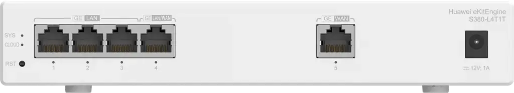 S380-L4T1T. Gateway Huawei eKit 1 puerto WAN 4 puertos LAN 10/100/1000Base-T soporta 200 usuarios concurrentes, capaz de administrar hasta 32 APs