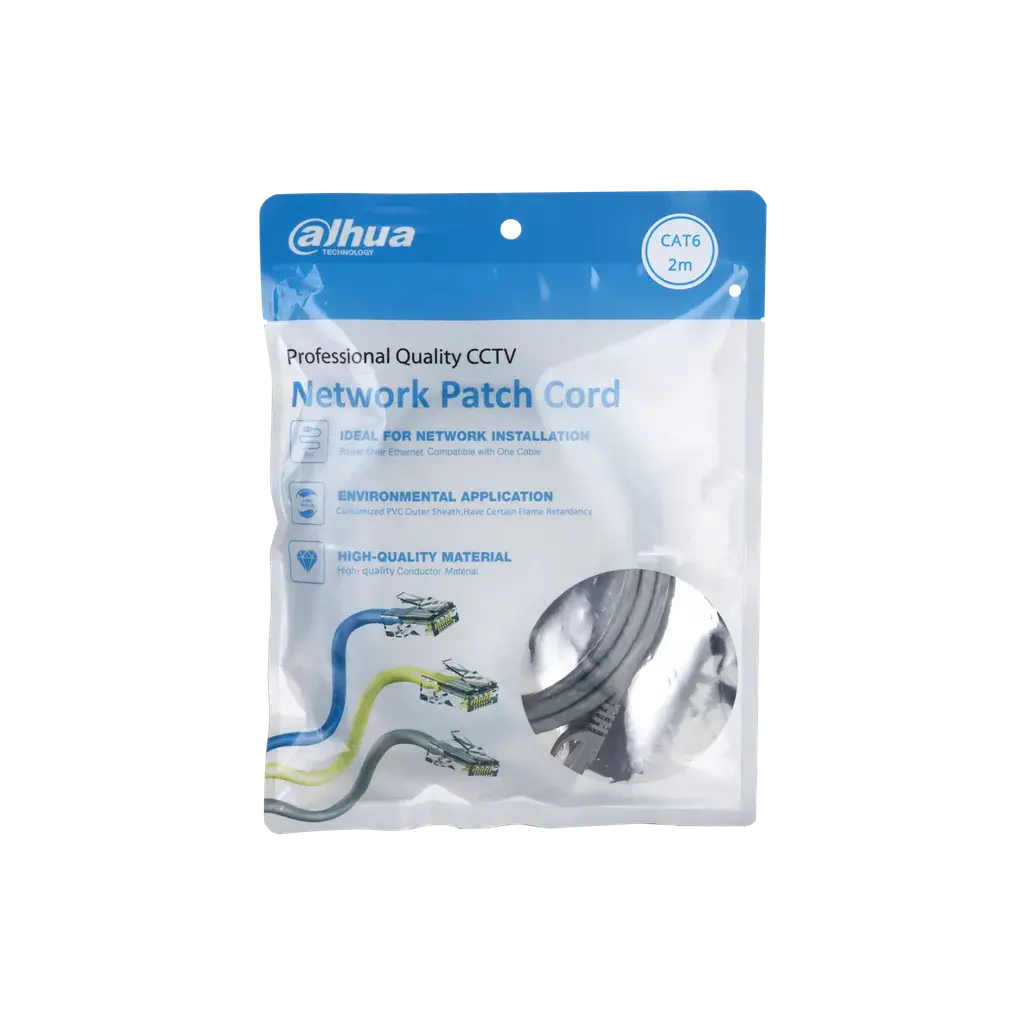 DH-PFM972-6U-2-gray. Patch cord 2 metro Dahua categoría 6 de 24AWG COLOR GRIS