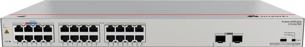 S110-24LP2SR. Switch Huawei eKit 24 puertos PoE+ 10/100/1000Base-T 2 Puertos 1GE SFP capacidad de conmutación de 52 Gbit/s capacidad de reenvió de paquetes de 38.69 Mpps