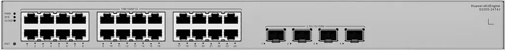 S220S-24T4J. Switch Huawei eKit 24 puertos 10/100/1000Base-T 4 Puertos 2.5GE SFP capacidad de conmutación de 68 Gbit/s capacidad de reenvió de paquetes de 51 Mpps