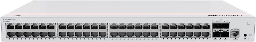 S220-48P4S. Switch Huawei eKit 48 puertos PoE+ 10/100/1000Base-T 4 Puertos 1GE SFP 380W de potencia capacidad de conmutación de 104 Gbit/s capacidad de reenvió de paquetes de 77 Mpps