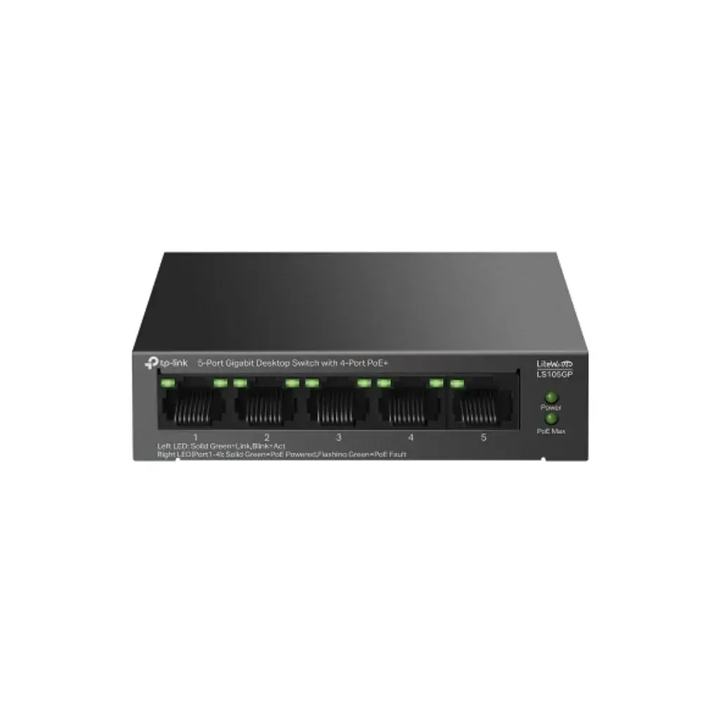 LS105GP. Switch Gigabit de sobremesa de 5 puertos con 4 puertos PoE+