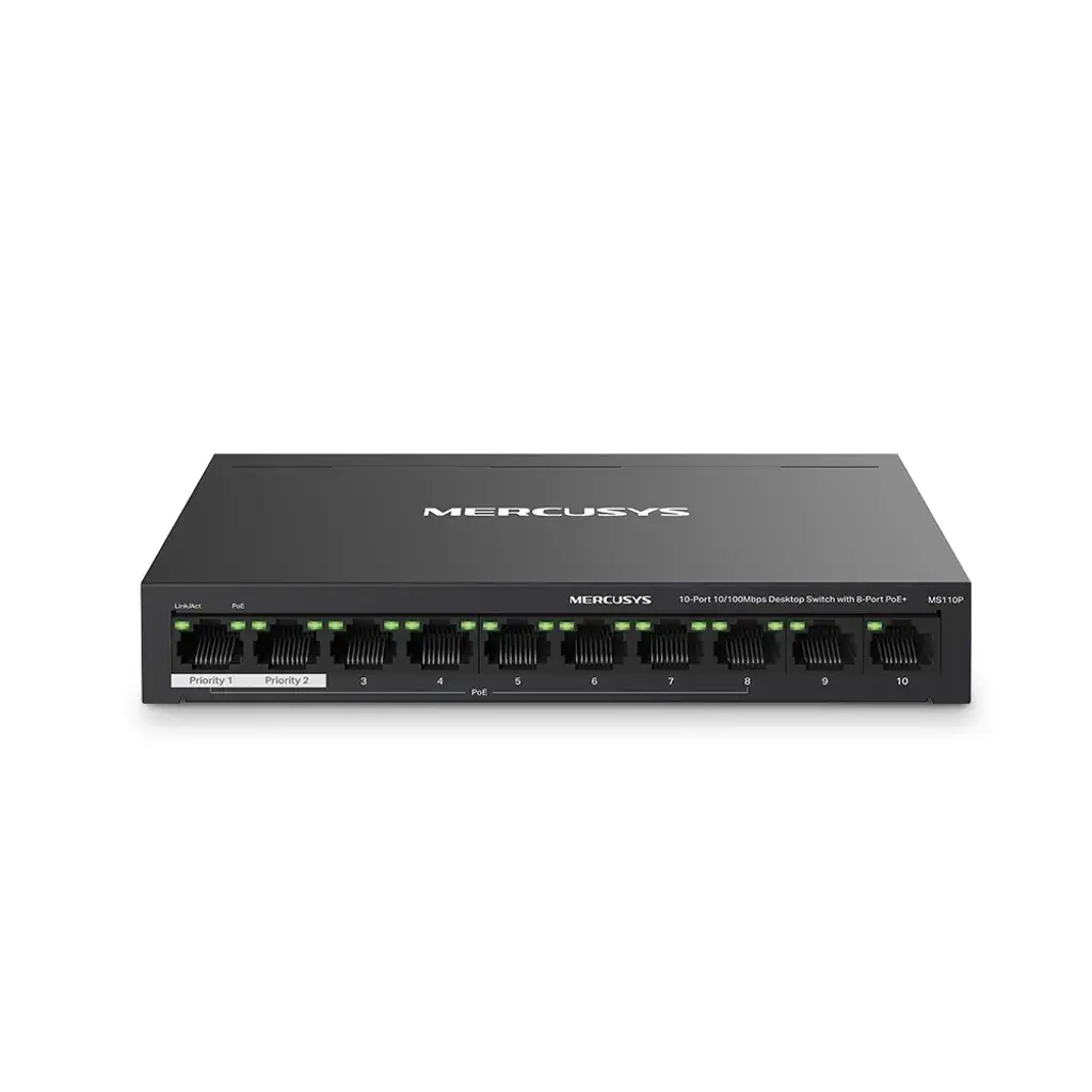 MS110P. Switch Conmutador de escritorio de 10 puertos a 10/100 Mbps con PoE+ de 8 puertos. Mercusys