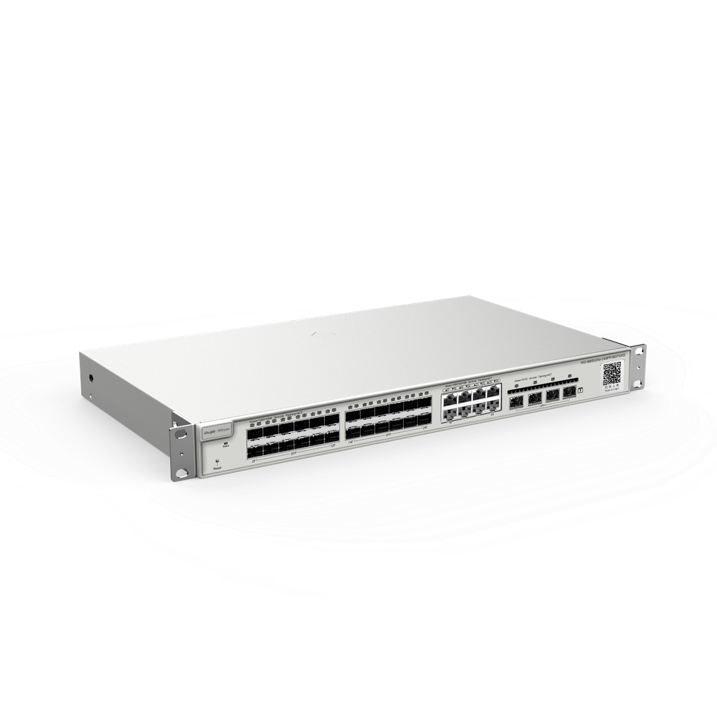 RG-NBS5200-24SFP/8GT4XS. Switch de capa 3 con 24 puertos SFP 1Gbps, 8 puertos GigaEthernet, 4 SPF+ h