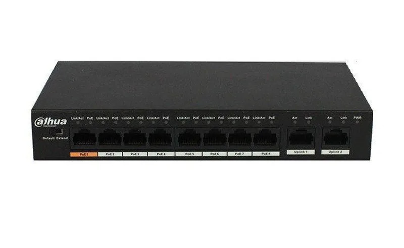 DH-PFS3010-8ET-96.- Switch POE 8 Puertos Dahua. Capa 2.8 puertos 10/100. 2 puertos 10/100/1000 RJ45.