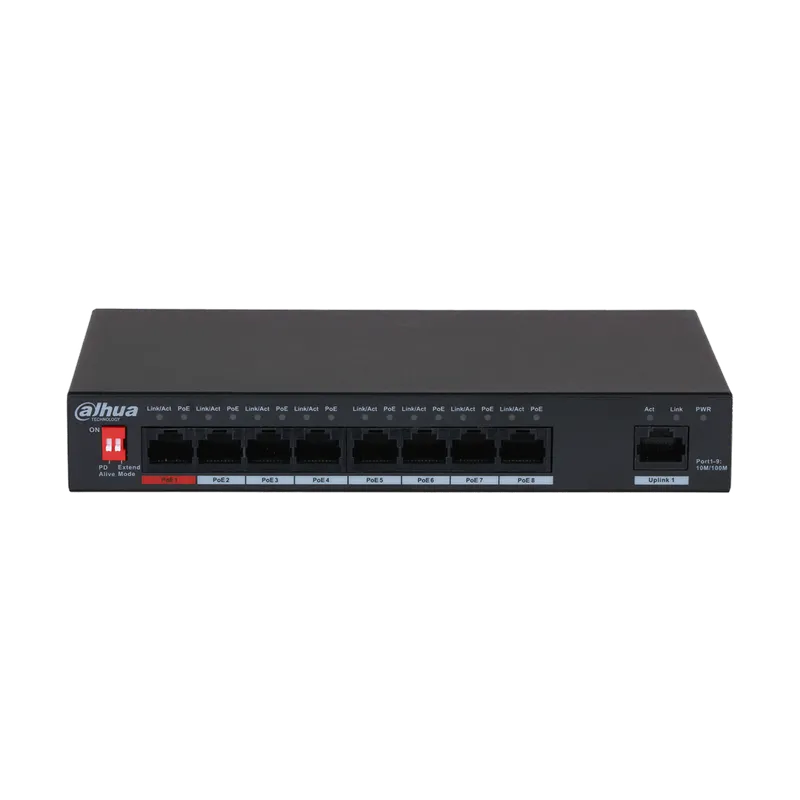 DH-PFS3009-8ET-96. Switch Poe Dahua 8 Puertos 10/100 + 1 Uplink 96w No Admin