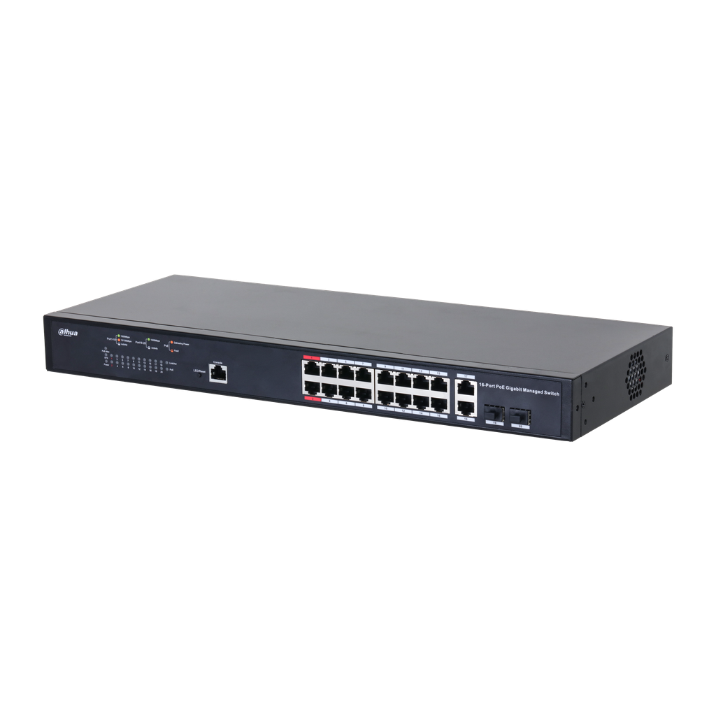 DH-PFS4218-16GT-130. Switch administrable de 16 Puertos PoE Gigabits 2 puertos SFP combos 130W 1 pue