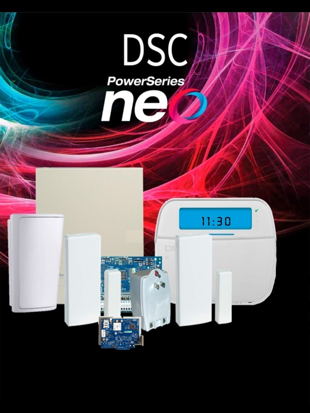 KIT DSC NEO32 PERIFERICOS. INCL. TECL HS2LCDRF9N+CENT HS2032PCBSPA+GAB+TRAFO+ MAGNETICO+PIR+LLAVERO