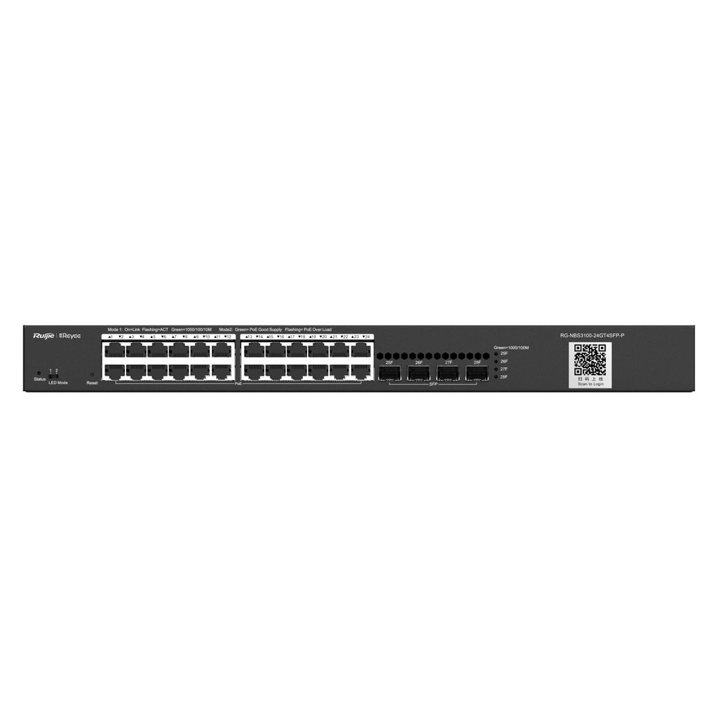 RG-NBS3100-24GT4SFP-P. Switch PoE administrable de capa 2, 28 puertos Gigabit