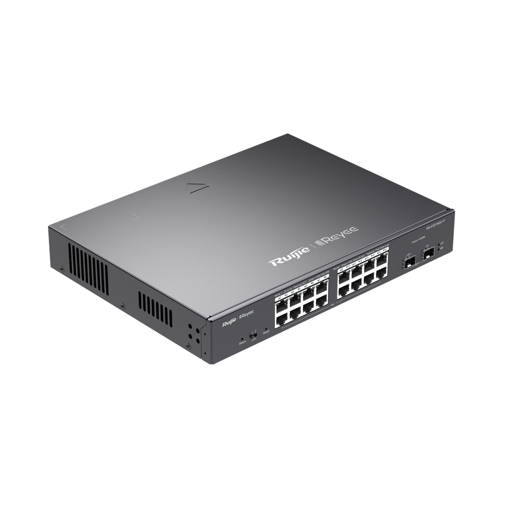 RG-ES218GC-P. Switch Smart cloud REYEE 16 puertos PoE 10/100/1000 Mbps 2 SFP 240W.