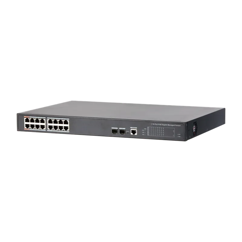 DH-PFS4218-16GT-240. Switch Poe 16 Bocas 1Gbps Dahua 240w Total Soporta Hi-Poe 60w +2 puertas Gbps