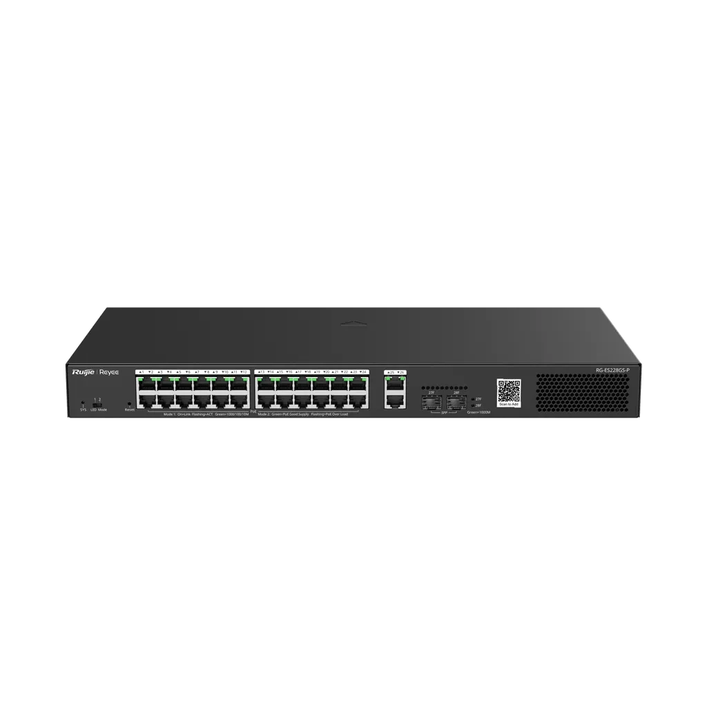 RG-ES228GS-P. Switch Smart cloud REYEE 24 puertos PoE Giga ethernet 2 puertos Gigabit 2 SFP 370W