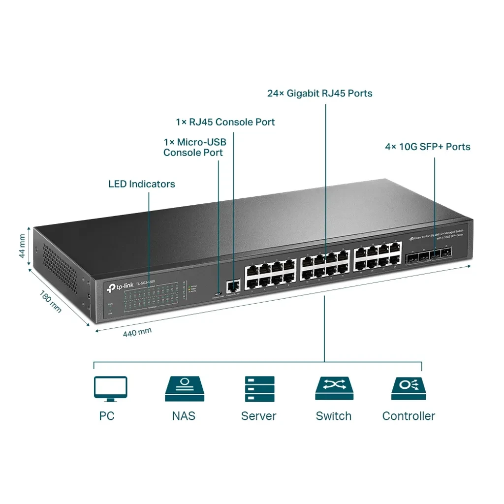 TL-SG3428X. Switch gestionable JetStream de 24 puertos Gigabit L2+ con 4 ranuras SFP+ de 10GE