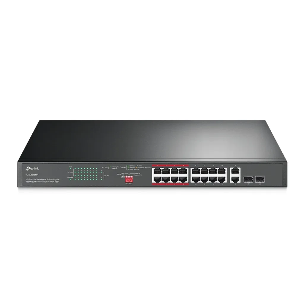 TL-SL1218MP. Switch montaje en rack Gigabit de 16 puertos a 10/100 Mbps + 2 puertos con PoE+ de 16 p