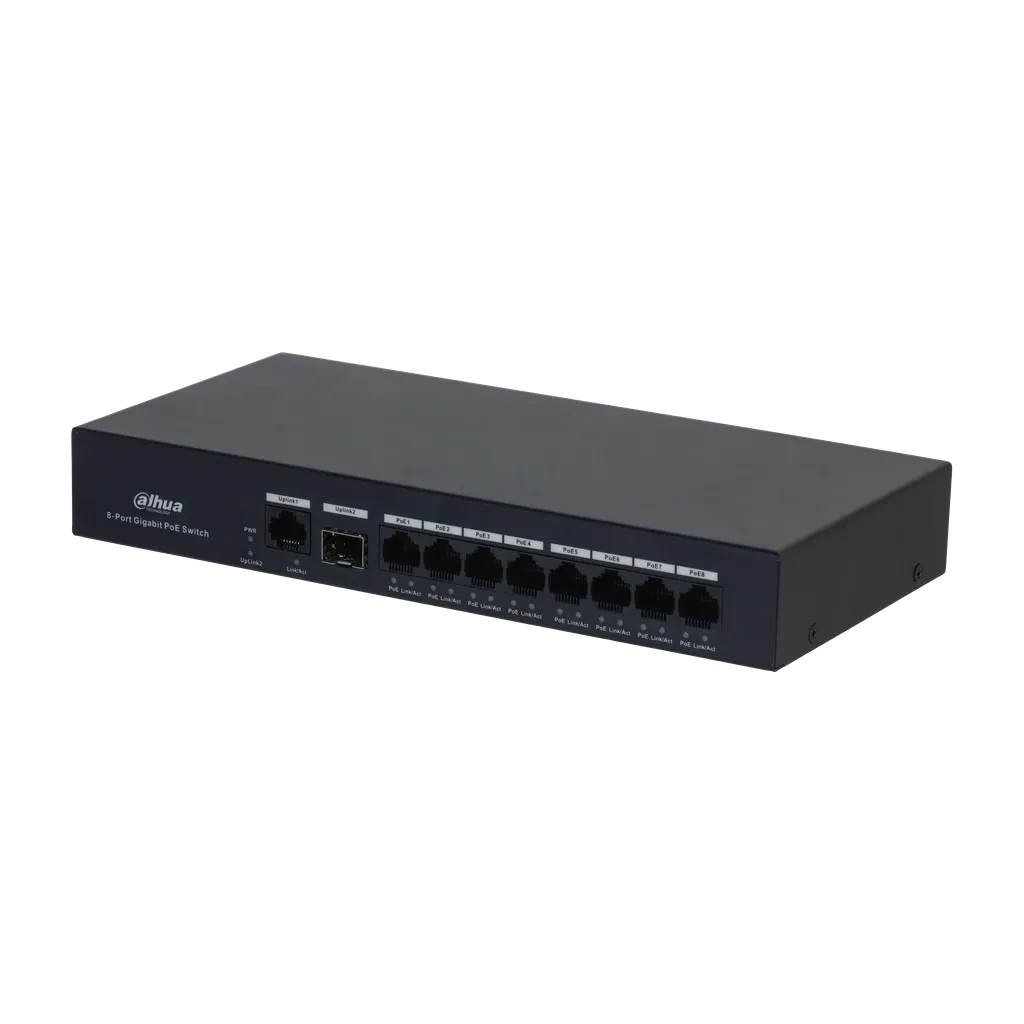 DH-PFS3110-8GT-65. Switch Dahua de 8 puertos PoE 2 Up-Link Gigaethernet.