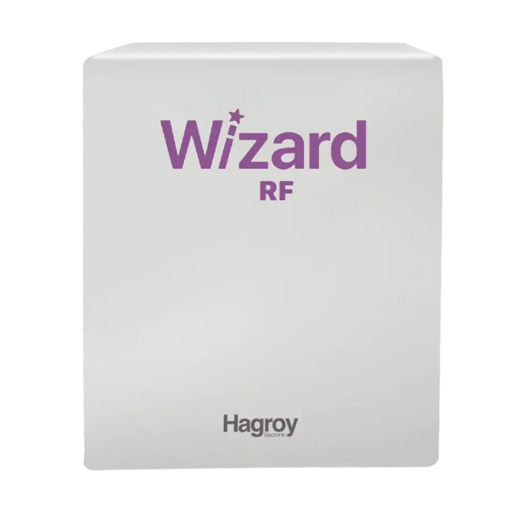 HG-WIZARD-RF. comunicador Hagroy de tipo universal con conexión Wifi, a su vez soporta hasta 16 pulsadores con un alcance de hasta 100m Línea vista